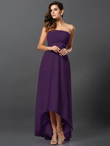 A-Line Charming Strapless Sleeveless High Low Chiffon Bridesmaid Dresses