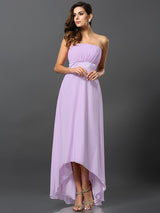 A-Line Charming Strapless Sleeveless High Low Chiffon Bridesmaid Dresses