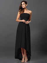 A-Line Charming Strapless Sleeveless High Low Chiffon Bridesmaid Dresses