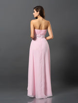 A-Line Charming Strapless Sleeveless High Low Chiffon Bridesmaid Dresses