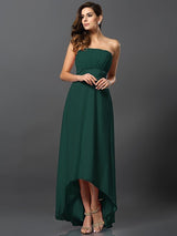 A-Line Charming Strapless Sleeveless High Low Chiffon Bridesmaid Dresses