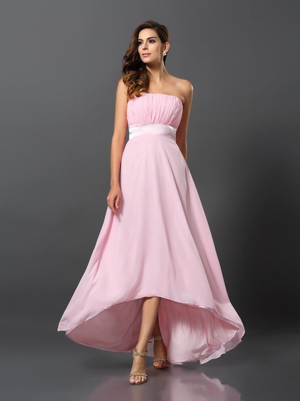 Charming Strapless Sleeveless High Low Chiffon Bridesmaid Dresses