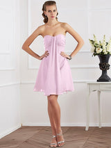 Charming Strapless Sleeveless Pleats Short Chiffon Bridesmaid Dresses-Ballbella