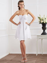 Charming Strapless Sleeveless Pleats Short Chiffon Bridesmaid Dresses-Ballbella