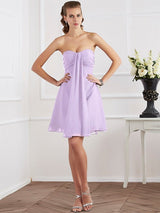 A-Line Charming Strapless Sleeveless Pleats Short Chiffon Bridesmaid Dresses