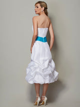 Charming Strapless Sleeveless Short Taffeta Bridesmaid Dresses-Ballbella