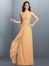 Charming Straps Pleats Sleeveless Long Chiffon Bridesmaid Dresses-Ballbella