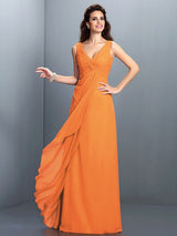 Charming Straps Pleats Sleeveless Long Chiffon Bridesmaid Dresses-Ballbella