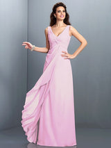 Charming Straps Pleats Sleeveless Long Chiffon Bridesmaid Dresses-Ballbella