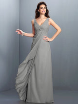 Charming Straps Pleats Sleeveless Long Chiffon Bridesmaid Dresses-Ballbella