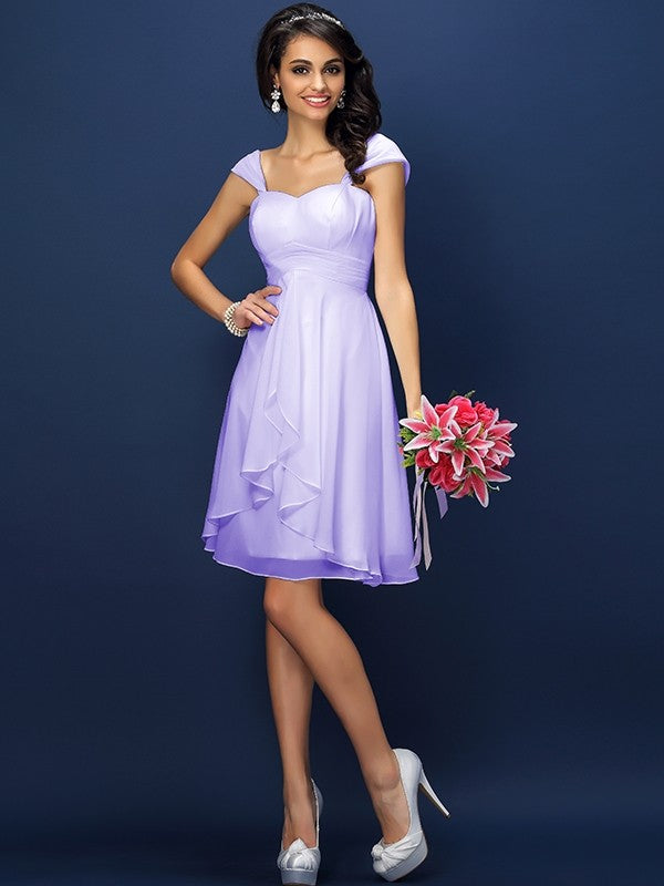 Charming Straps Pleats Sleeveless Short Chiffon Bridesmaid Dresses-Ballbella