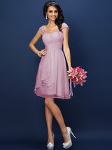 Charming Straps Pleats Sleeveless Short Chiffon Bridesmaid Dresses-Ballbella