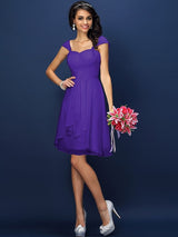 A-Line Charming Straps Pleats Sleeveless Short Chiffon Bridesmaid Dresses