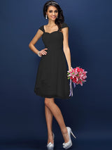 A-Line Charming Straps Pleats Sleeveless Short Chiffon Bridesmaid Dresses