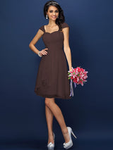 A-Line Charming Straps Pleats Sleeveless Short Chiffon Bridesmaid Dresses