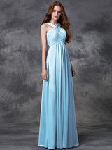 Charming Straps Ruched Sleeveless Long Chiffon Bridesmaid Dresses-Ballbella