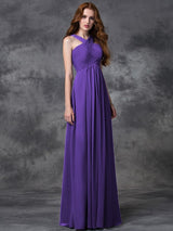 Charming Straps Ruched Sleeveless Long Chiffon Bridesmaid Dresses-Ballbella