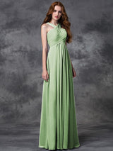 Charming Straps Ruched Sleeveless Long Chiffon Bridesmaid Dresses-Ballbella