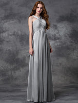 Charming Straps Ruched Sleeveless Long Chiffon Bridesmaid Dresses-Ballbella