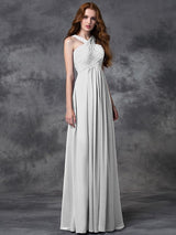 Charming Straps Ruched Sleeveless Long Chiffon Bridesmaid Dresses-Ballbella