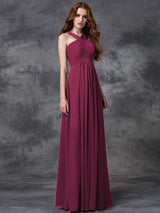 Charming Straps Ruched Sleeveless Long Chiffon Bridesmaid Dresses-Ballbella