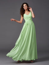 Charming Straps Sash/Ribbon/Belt Sleeveless Long Chiffon Bridesmaid Dresses-Ballbella