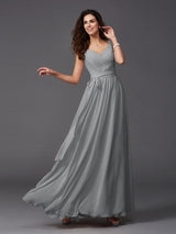 Charming Straps Sash/Ribbon/Belt Sleeveless Long Chiffon Bridesmaid Dresses-Ballbella