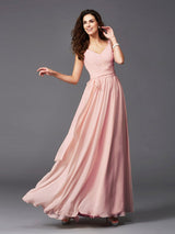 Charming Straps Sash/Ribbon/Belt Sleeveless Long Chiffon Bridesmaid Dresses-Ballbella