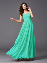 Charming Straps Sash/Ribbon/Belt Sleeveless Long Chiffon Bridesmaid Dresses-Ballbella