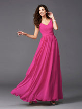 Charming Straps Sash/Ribbon/Belt Sleeveless Long Chiffon Bridesmaid Dresses-Ballbella