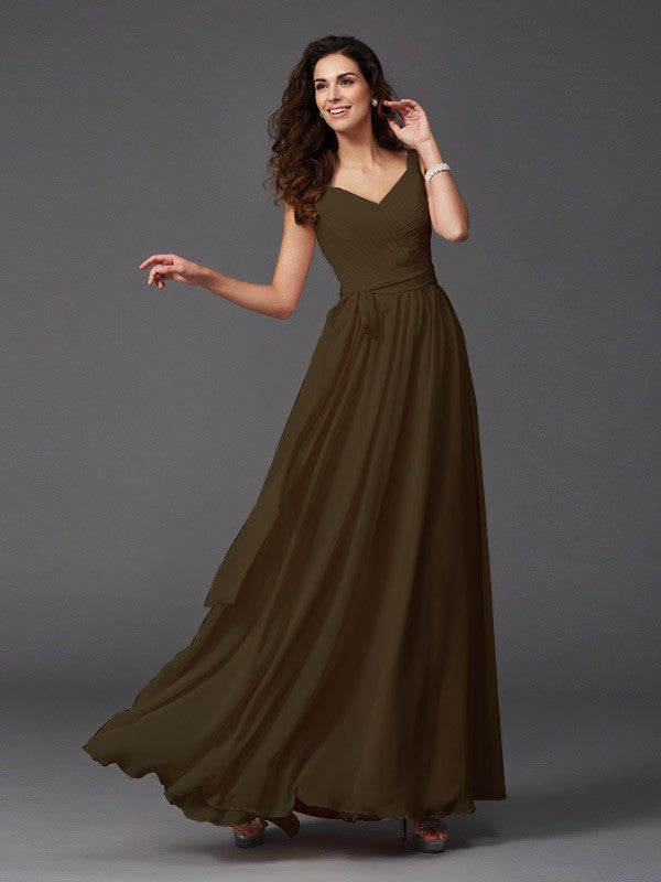 Charming Straps Sash/Ribbon/Belt Sleeveless Long Chiffon Bridesmaid Dresses-Ballbella