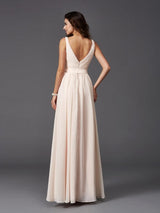 Charming Straps Sash/Ribbon/Belt Sleeveless Long Chiffon Bridesmaid Dresses-Ballbella