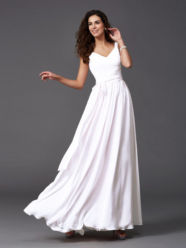 Charming Straps Sash/Ribbon/Belt Sleeveless Long Chiffon Bridesmaid Dresses-Ballbella