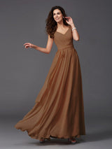 Charming Straps Sash/Ribbon/Belt Sleeveless Long Chiffon Bridesmaid Dresses-Ballbella