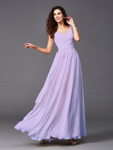 Charming Straps Sash/Ribbon/Belt Sleeveless Long Chiffon Bridesmaid Dresses-Ballbella