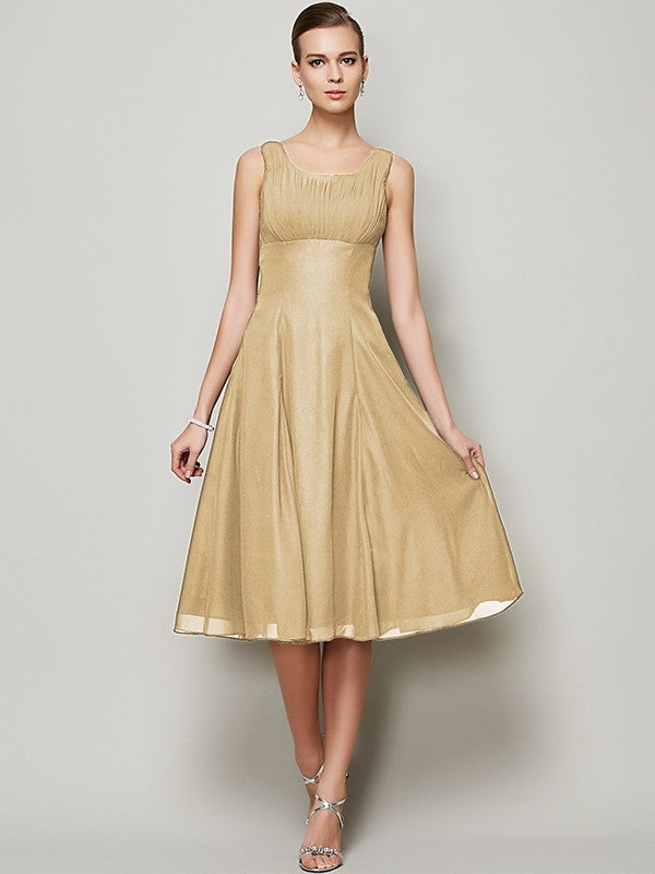 Charming Straps Sleeveless Pleats Short Chiffon Bridesmaid Dresses-Ballbella