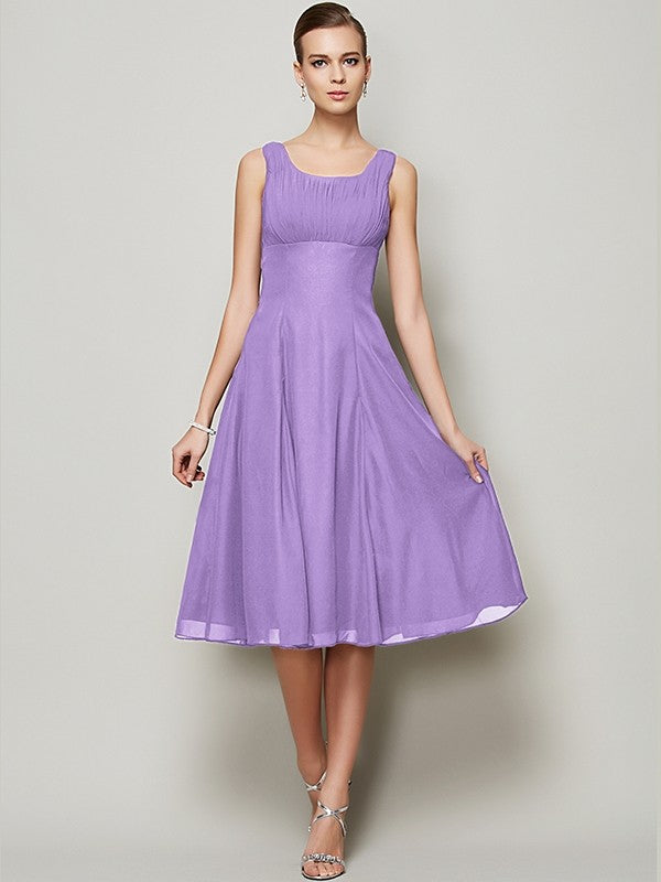 Charming Straps Sleeveless Pleats Short Chiffon Bridesmaid Dresses-Ballbella