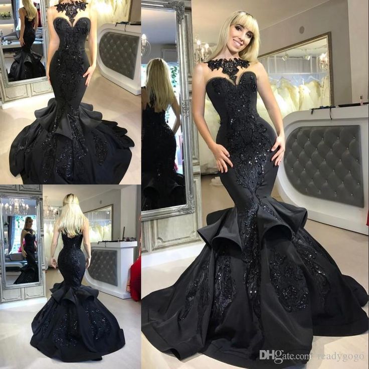 Chic Black Mermaid Prom Party GownsLong Sequins Ruffles Party Gowns-Ballbella