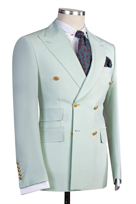 Chic Classic Bespoke Double Breasted Peaked Lapel Men's Prom Suits-Ballbella