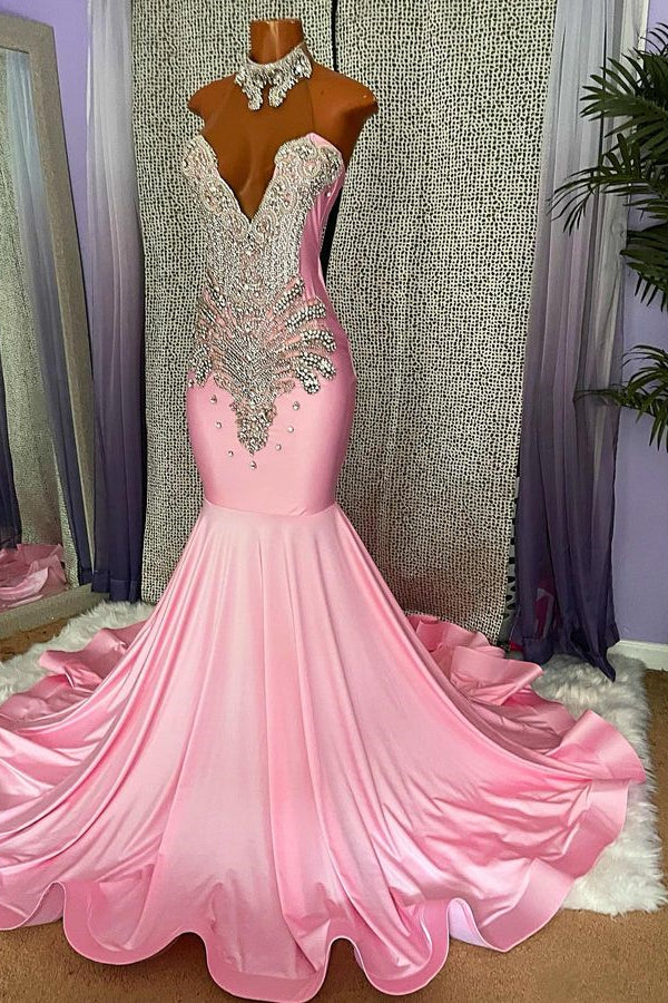 Chic High-neck Sleeveless Mermaid Prom Dress With Beading-Ballbella