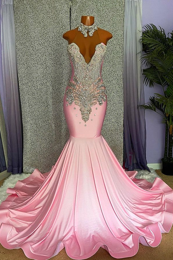 Chic High-neck Sleeveless Mermaid Prom Dress With Beading-Ballbella