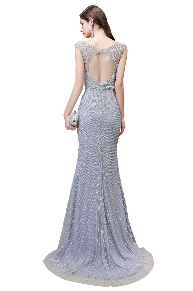 Chic Mermaid V-neck Silver Mermaid Prom Party Gowns-Ballbella