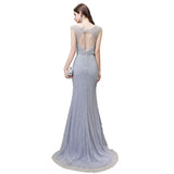 Chic Mermaid V-neck Silver Mermaid Prom Party Gowns-Ballbella