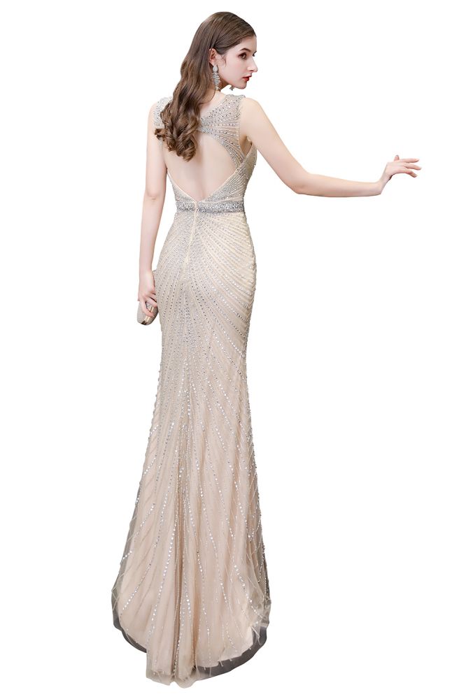 Chic Mermaid V-neck Silver Mermaid Prom Party Gowns-Ballbella