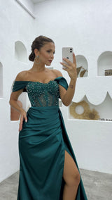 Chic Off-the-Shoulder Sleeveless Mermaid Prom Dresses Long Slit Online-Ballbella