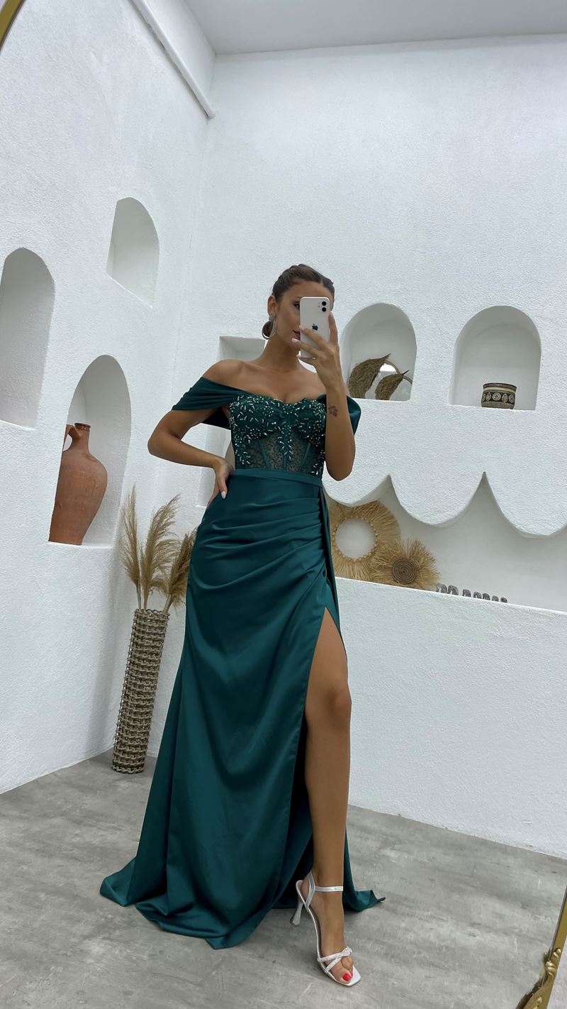 Chic Off-the-Shoulder Sleeveless Mermaid Prom Dresses Long Slit Online-Ballbella