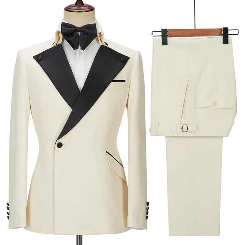 Chic Off White Slim Fit One Button Classic Men Suit-Ballbella