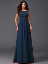 Chic Ruffles Sleeveless Long Chiffon Bridesmaid Dresses-Ballbella