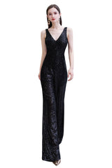 Chic Shining V-neck Silver Sequin Sleeveless Prom Jumpsuit-Ballbella