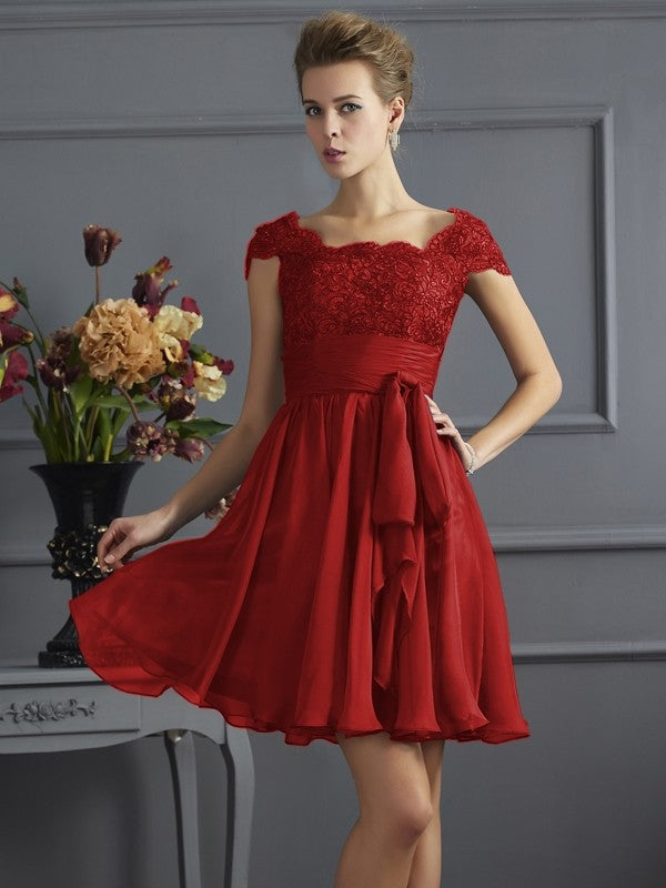 Short Burgundy Dress With Sleeves. Bridesmaid Lace Dress Knee